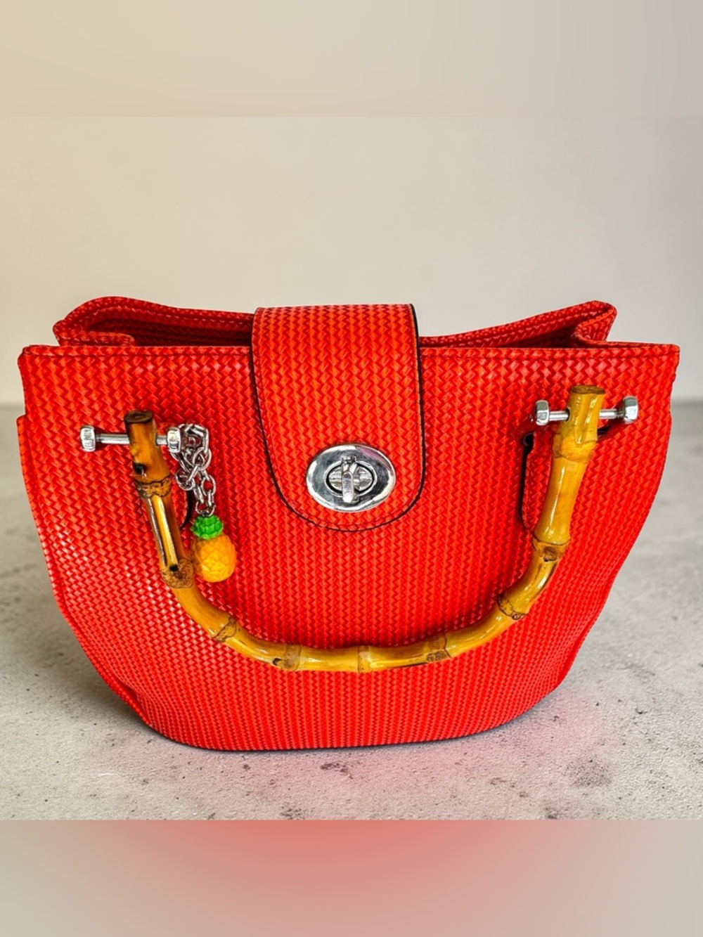 Sourpuss Orange Woven Tiki Handbag - Retro Rockabilly Pineapple - Picture 5 of 14